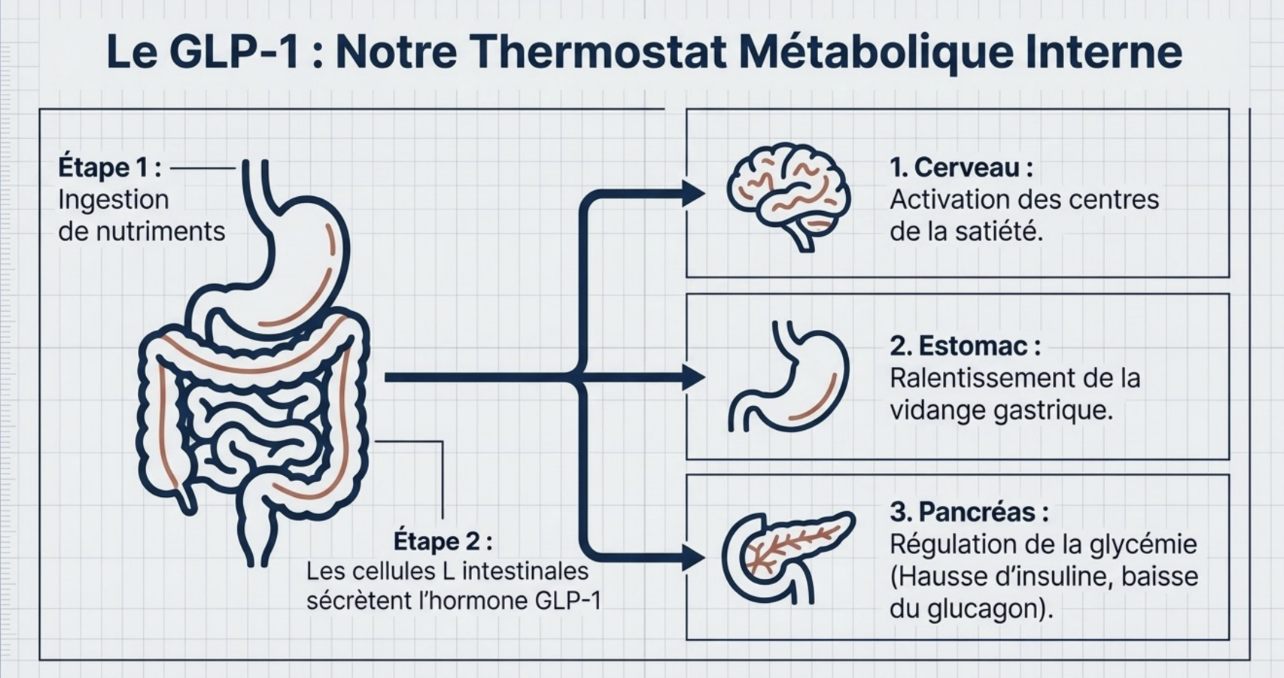 Le GLP-1 et ses trois cibles : cerveau, estomac, pancréas